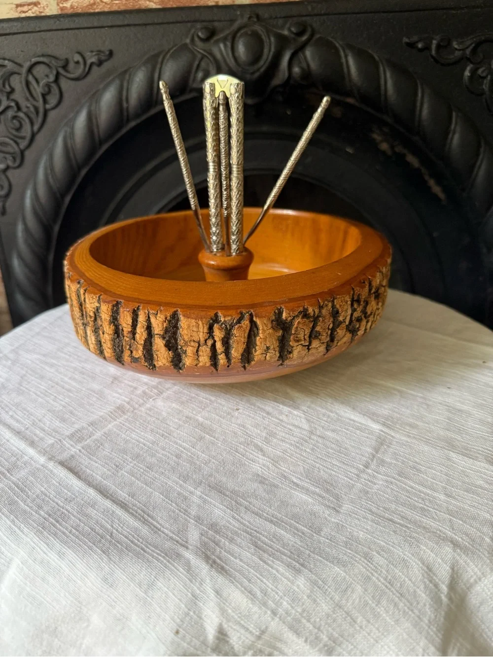 Handcrafted Bark-Texture Wooden Nut Bowl Live Edge Autumn Fall Decor